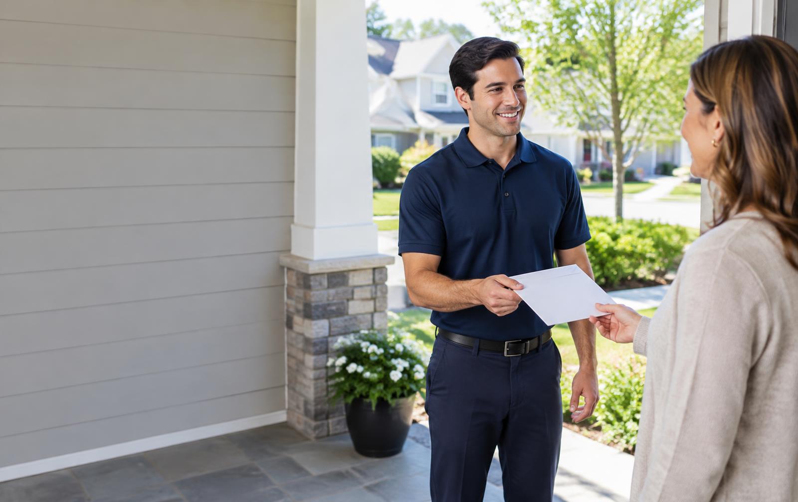 Courier handing documents to a customer